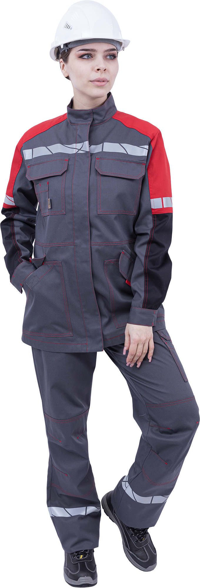 Куртка ХАЙ-ТЕК SAFETY летняя, серый-красный-черный, женская