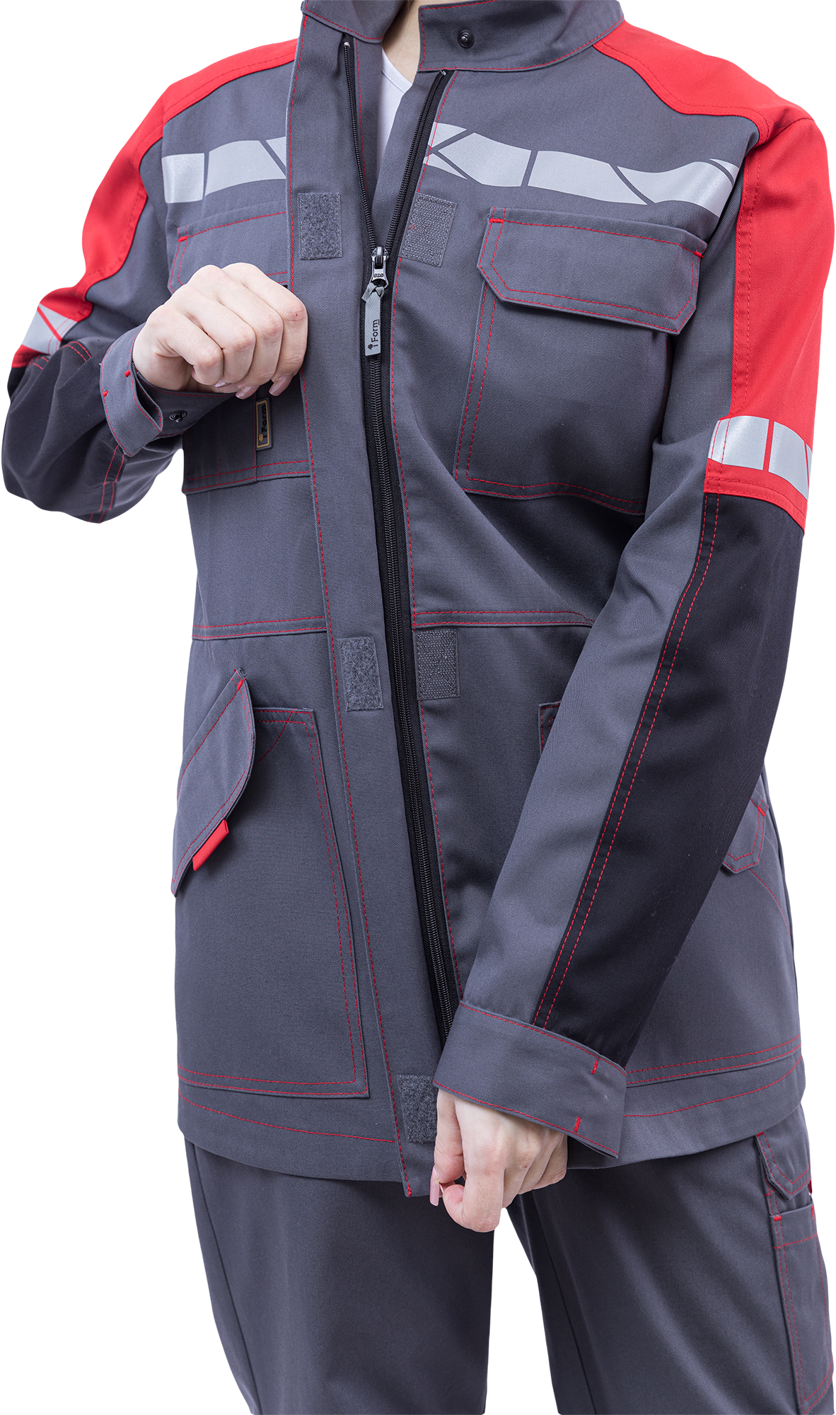 Куртка ХАЙ-ТЕК SAFETY летняя, серый-красный-черный, женская