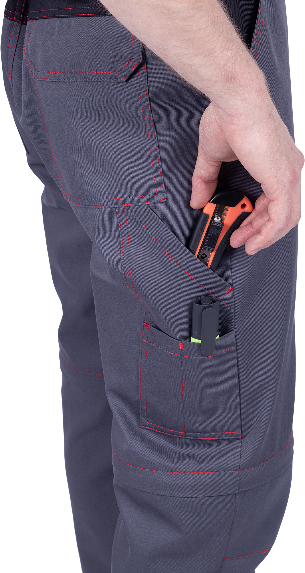 Брюки ХАЙ-ТЕК SAFETY летние, серый-красный-черный