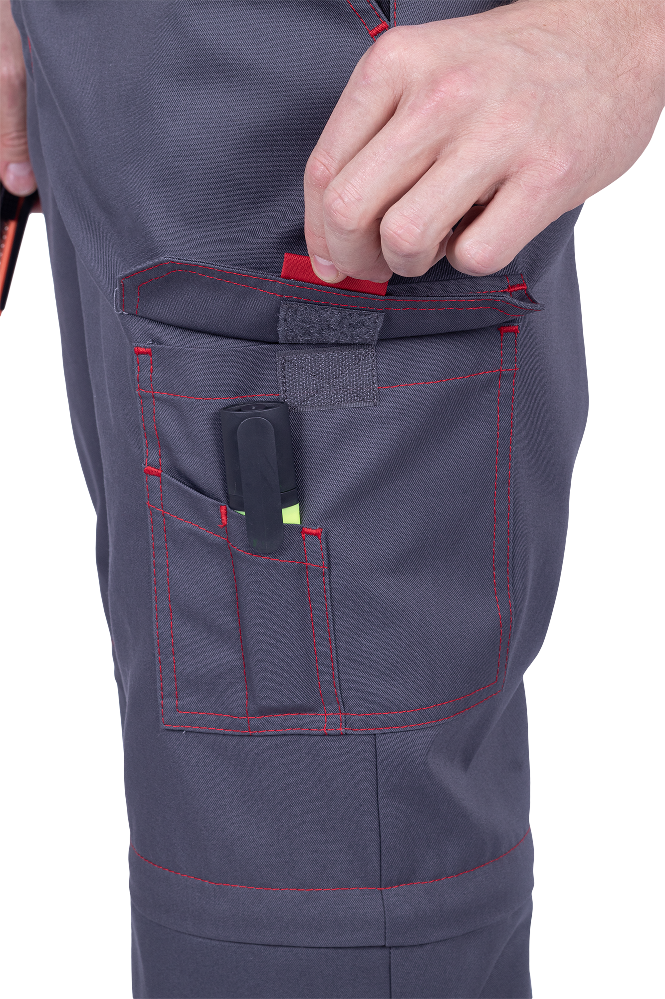 Брюки ХАЙ-ТЕК SAFETY летние, серый-красный-черный