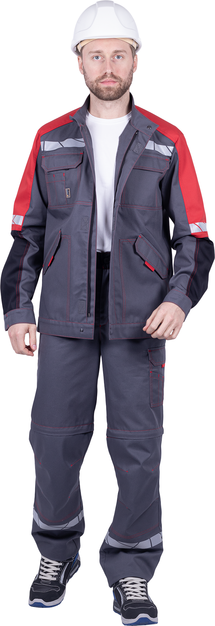 Брюки ХАЙ-ТЕК SAFETY летние, серый-красный-черный