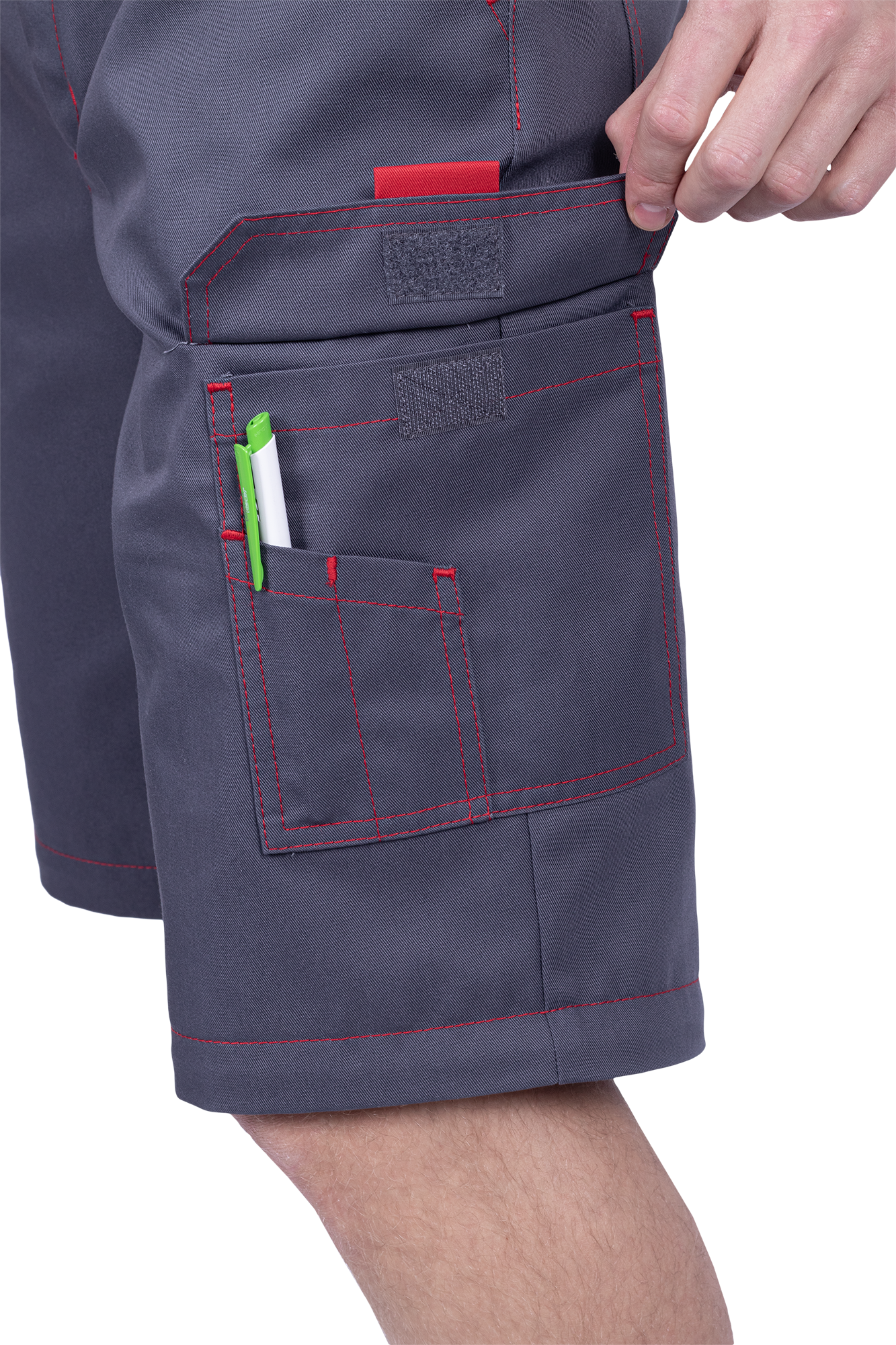 Брюки ХАЙ-ТЕК SAFETY летние, серый-красный-черный