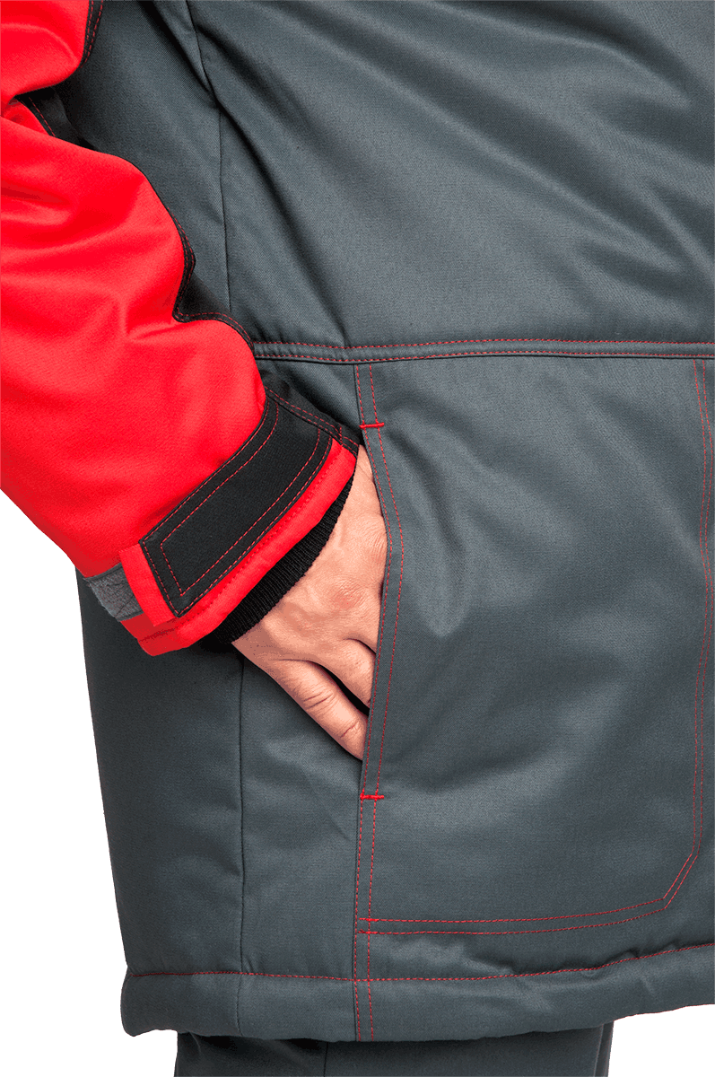 Костюм КМ-10 ЛЮКС зимний, серый-черный-красный