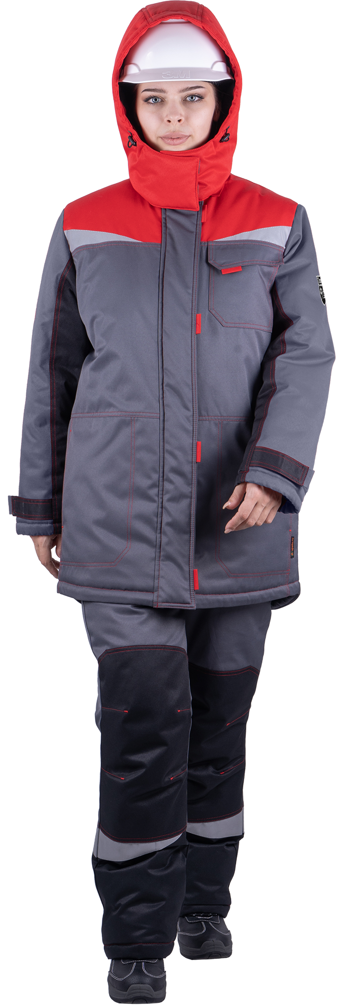 Костюм КМ-10 ЛЮКС зимний 3-4 класс, серый-красный-черный, женский