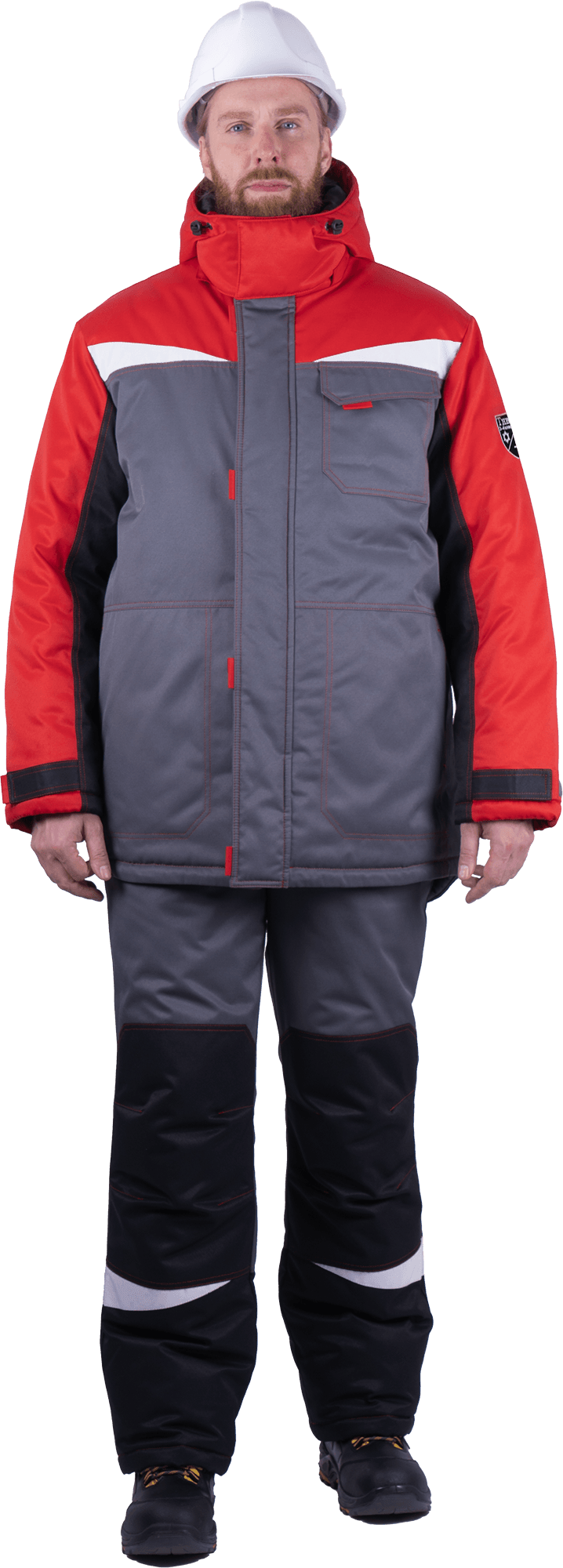 Костюм КМ-10 ЛЮКС зимний 3-4 класс, серый-красный-черный