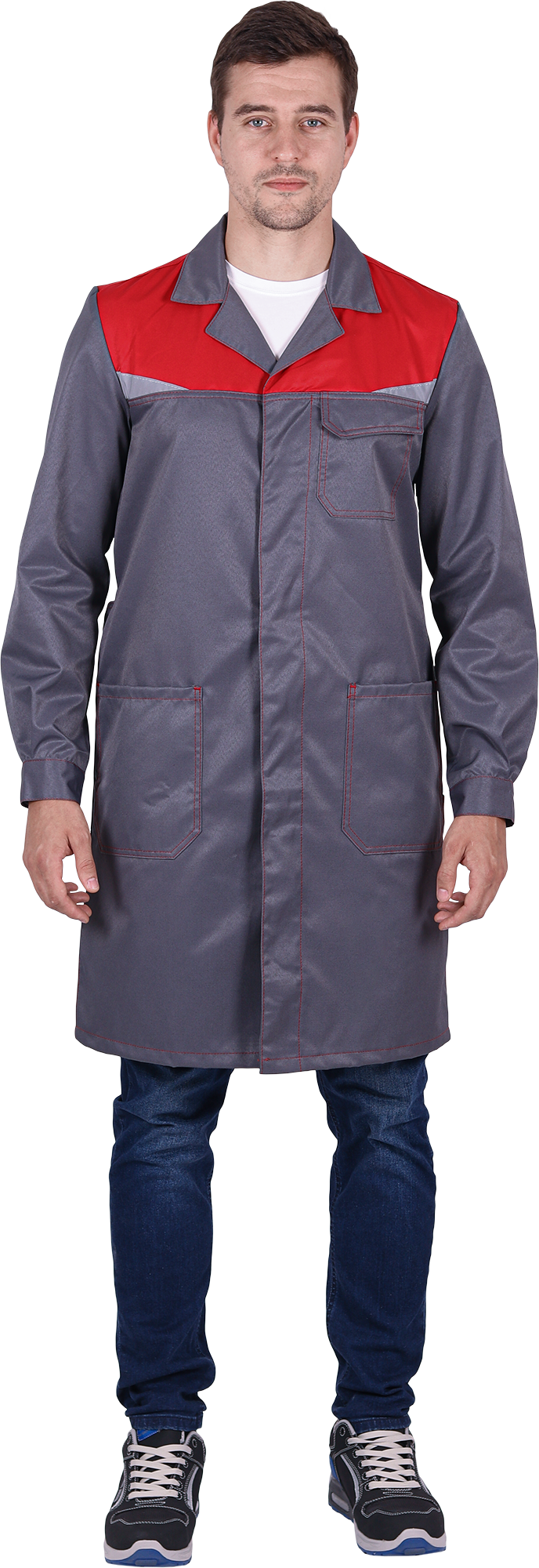 Халат КМ-10 ЛЮКС летний, серый-красный