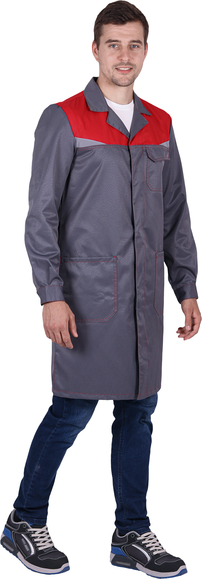 Халат КМ-10 ЛЮКС летний, серый-красный