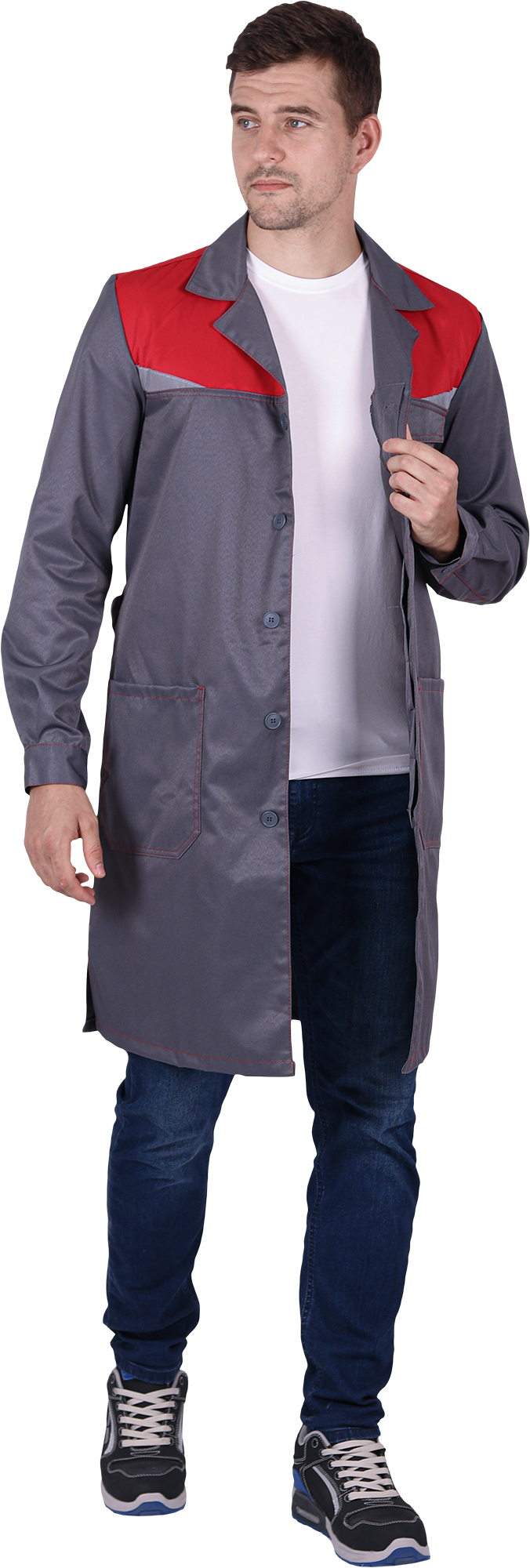 Халат КМ-10 ЛЮКС летний, серый-красный