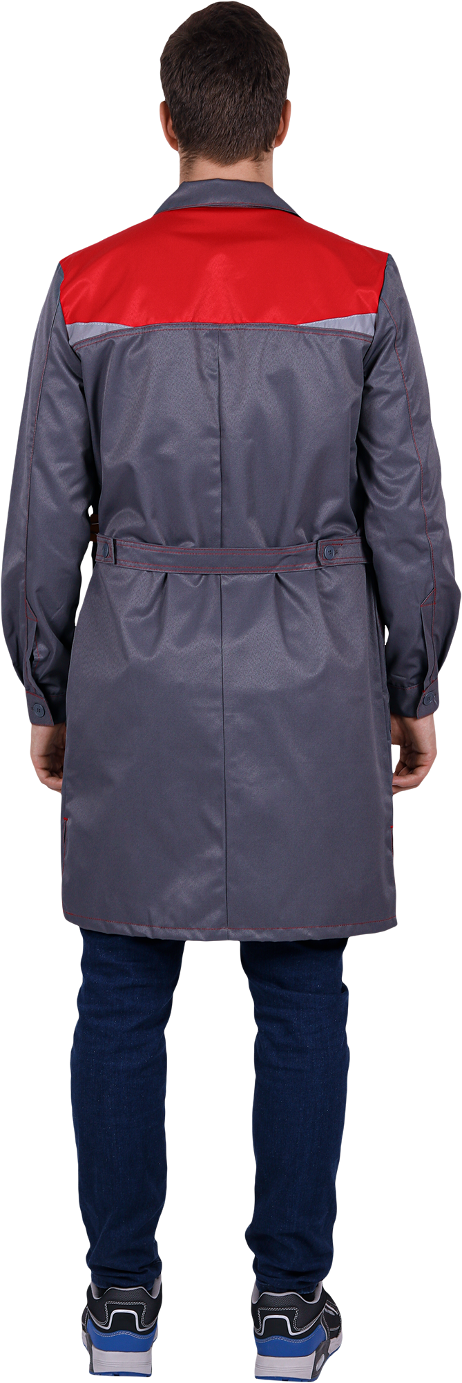 Халат КМ-10 ЛЮКС летний, серый-красный