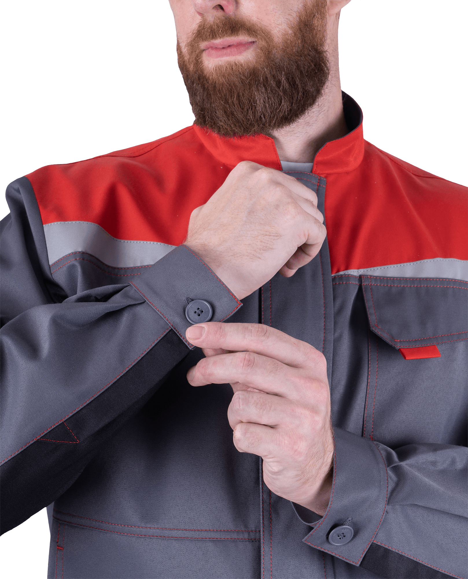 Костюм КМ-10 ЛЮКС летний, серый-красный-черный (Куртка+брюки)