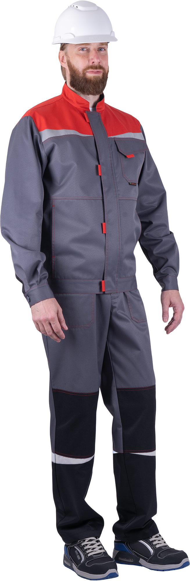 Костюм КМ-10 ЛЮКС летний, серый-красный-черный (Куртка+брюки)