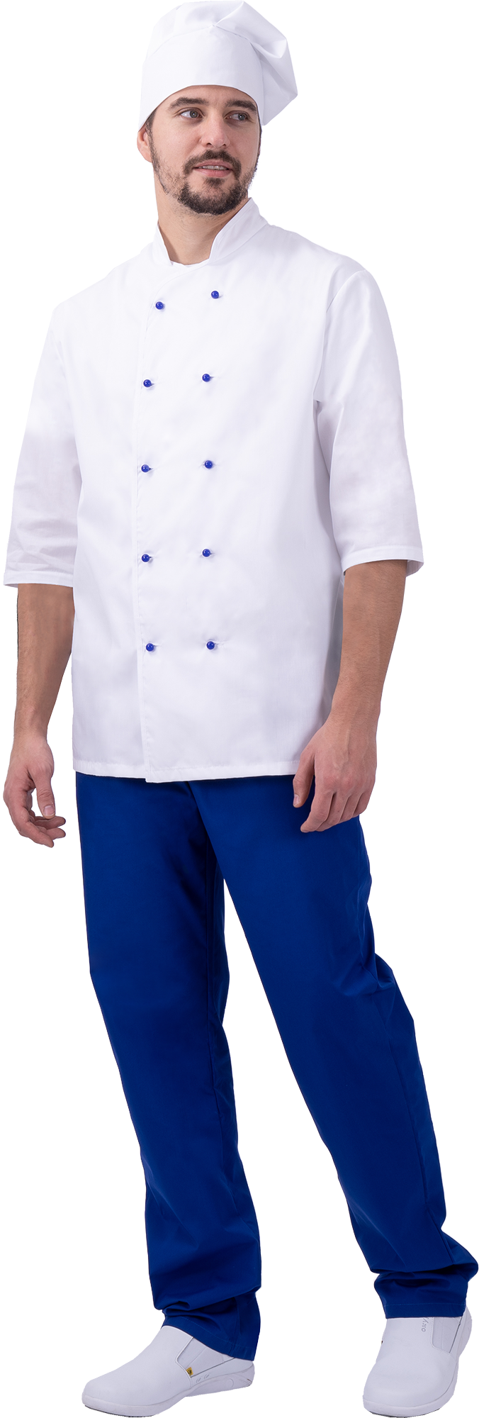 Костюм ШЕФ-ПОВАР, белый-василек