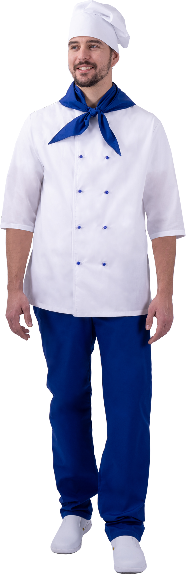 Костюм ШЕФ-ПОВАР, белый-василек