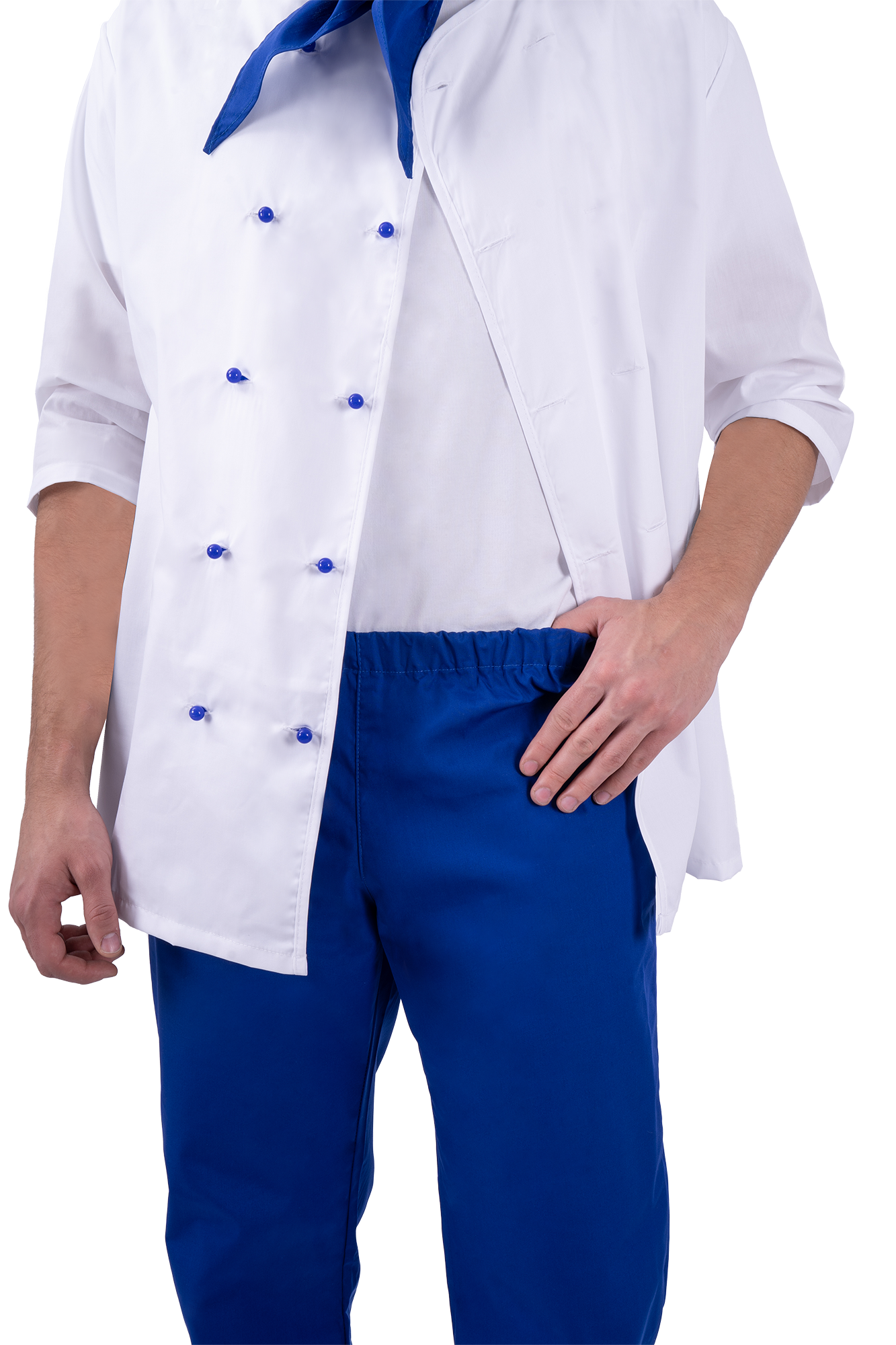 Костюм ШЕФ-ПОВАР, белый-василек