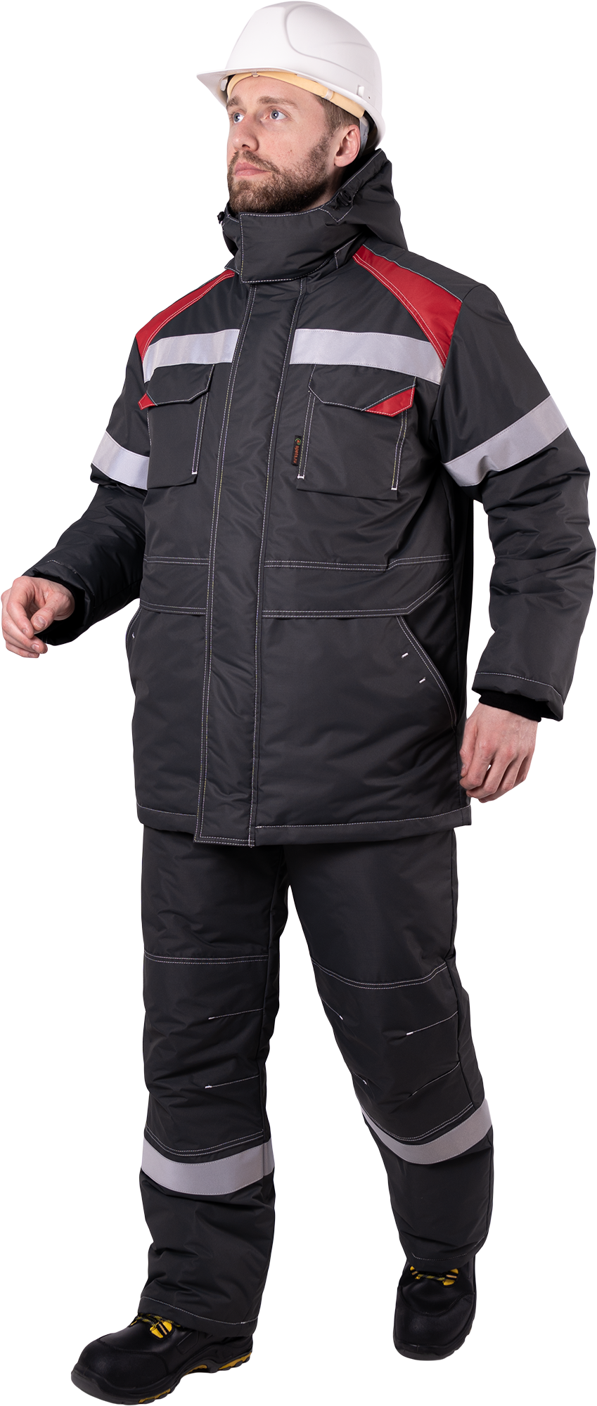 Костюм СТАРАТЕЛЬ зимний, серый-красный Импорт