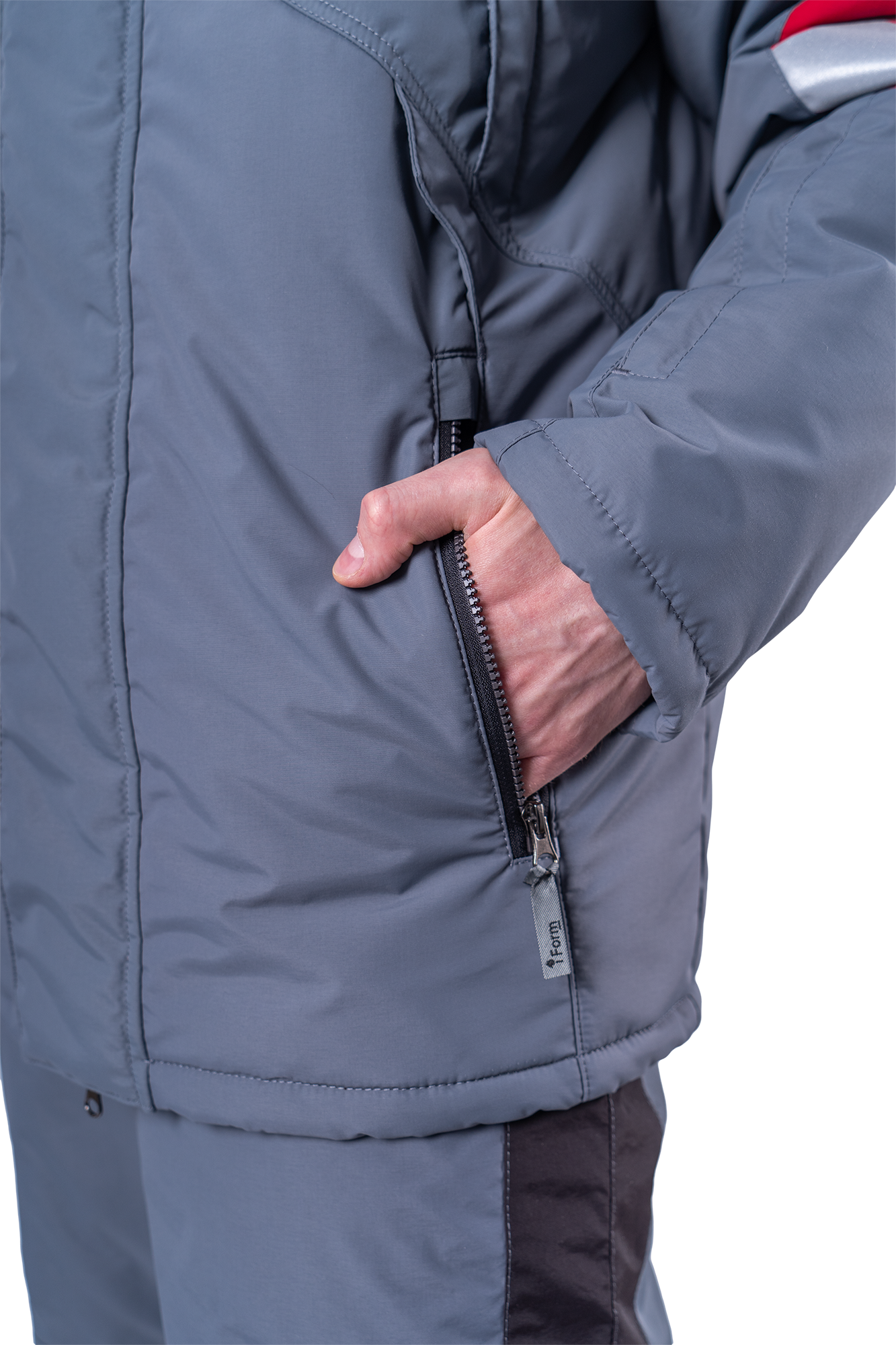 Куртка ХАЙ-ТЕК SAFETY зимняя, серый-красный-черный