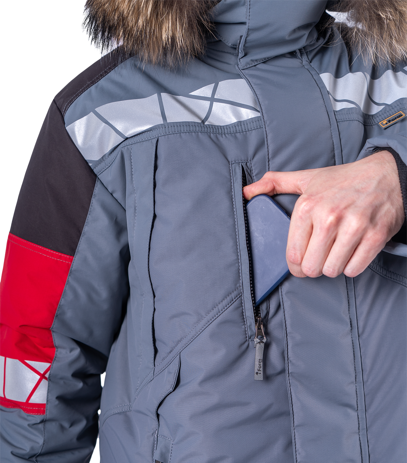 Куртка ХАЙ-ТЕК SAFETY зимняя, серый-красный-черный