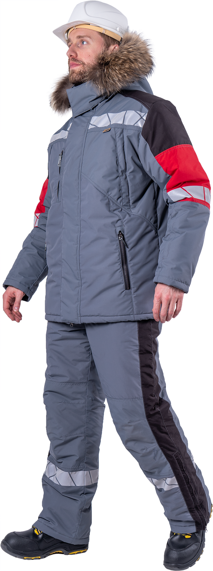 Куртка ХАЙ-ТЕК SAFETY зимняя, серый-красный-черный