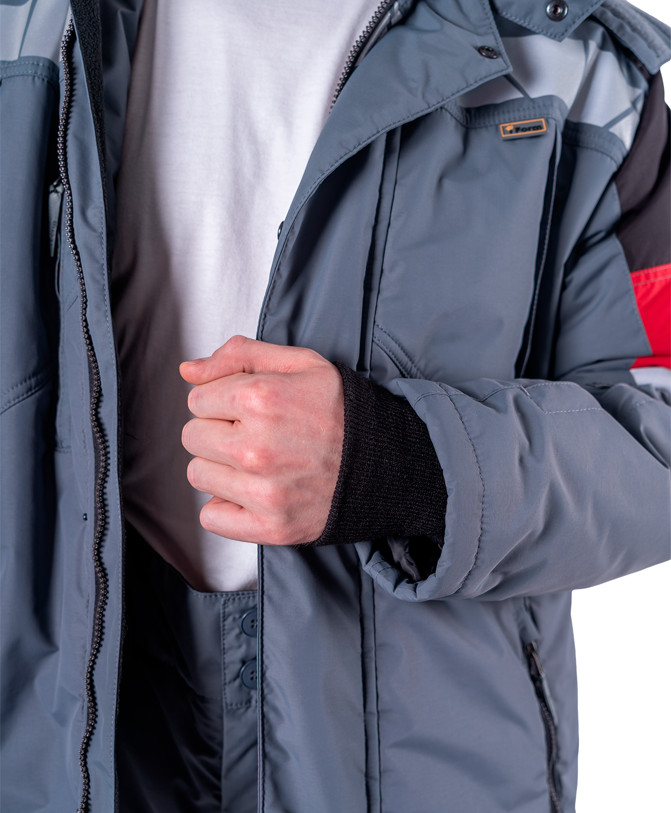 Куртка ХАЙ-ТЕК SAFETY зимняя, серый-красный-черный